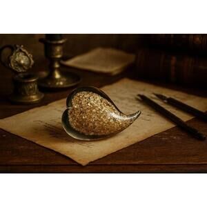 274- Vintage Gold Flake Teardrop Paperweight – Elegant Desk or Decor Piece